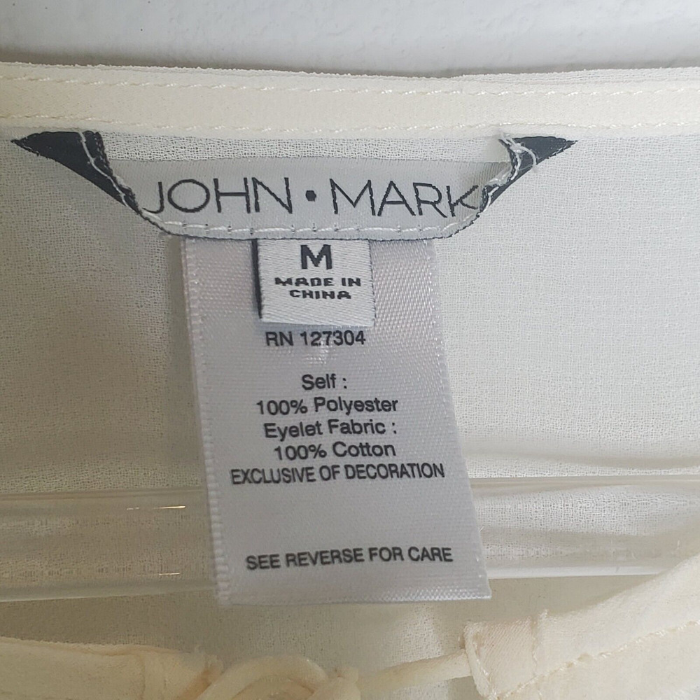 John Mark Womens Embroidered Keyhole Tie Up Neck Fold Up Cuff Sleeve Tunic Top M - Picture 3 of 11